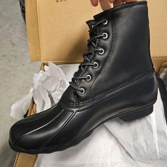 Sperry Size 11.5 M SALTWATER Black on Black Leather Duck Boots New Men\'s Shoes main image 6